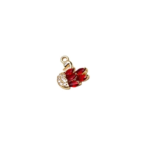 Gold-plated swan pendant with red marquise stones and micro-pave white zircon crystals