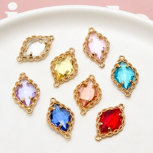 Colgantes de cristal talla marquesa con borde de encaje dorado para joyería DIY