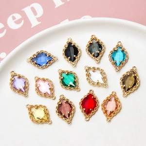 12 colores de colgantes geométricos de cristal con marco dorado para creación de joyería DIY