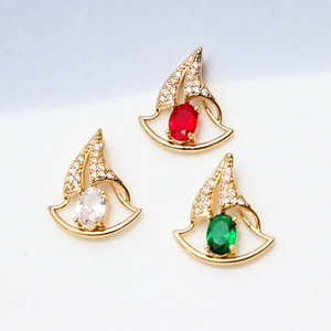 Three-piece set of gold-plated sailboat pendants with colorful zircon and micro-inlay
