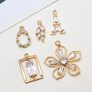 Gold plated geometric flower pendants set with zircon inlays for DIY jewelry making