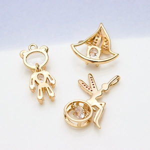 Gold-plated bear and fairy charms with zircon inlay for DIY jewelry making sets