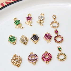 Kupfer Zirkonia DIY Blume Kreis Raute Anhänger Vergoldet Armband Halskette Schmuckherstellung Verbinder Zubehör