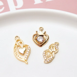 Gold-plated heart and gourd pendants with cubic zirconia for DIY jewelry making