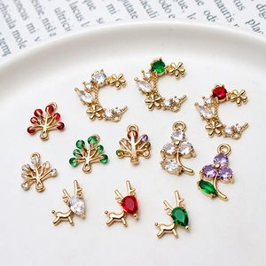 Cast Copper Micro Inlaid Rhinestone Moon Tree Deer Flower DIY Jewelry Pendants Charms Electroplated Accessory