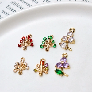 Micro-inlaid zircon tree and flower pendants in gold copper for DIY jewelry making