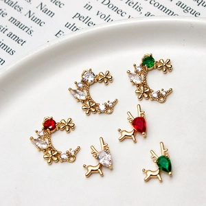 Christmas DIY jewelry pendants with zircon moon and deer designs in gold finish