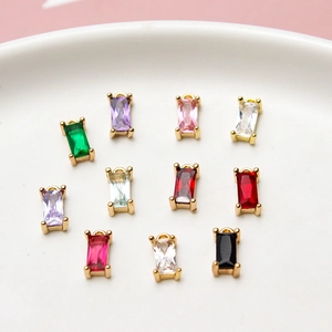 Gold Plated Copper Rectangle Zirconia Pendant DIY Jewelry Making Accessories Colorful Charms For Necklace Earrings Women