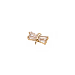 Golden bow-shaped connector pendant with cubic zirconia for DIY jewelry making