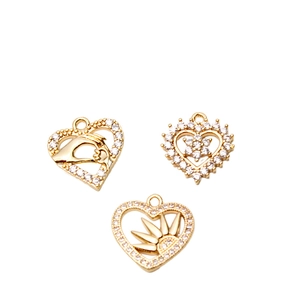 Gold plated heart pendants with zircon pave in parent-child flower and sun designs