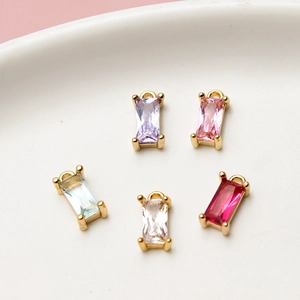 Five gold-plated rectangular zircon charms in assorted colors for DIY jewelry making