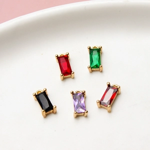 Five colored rectangular zircon pendants with gold-plated copper settings for DIY jewelry