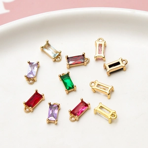 Set of 11 colorful rectangular zircon pendants with gold plating for DIY jewelry