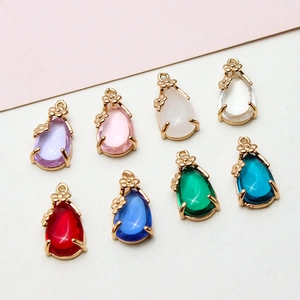 Multi-colored waterdrop crystal pendants with gold flower base for DIY jewelry making