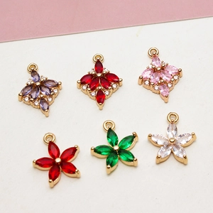 Gold-plated floral and rhombus pendants with colorful marquise zircons for DIY jewelry