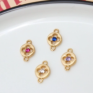 Gold plated clover charms with colorful cubic zirconia for DIY jewelry making