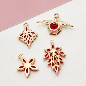 Gold-plated brass pendants with red stones for DIY jewelry making and necklaces