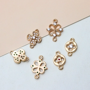 Gold-plated clover connectors with cubic zirconia for DIY jewelry and earring making