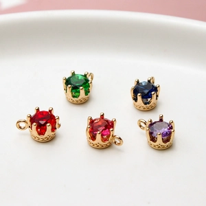 DIY crown pendants in five colors with gold-plated brass and micro-paved zircons