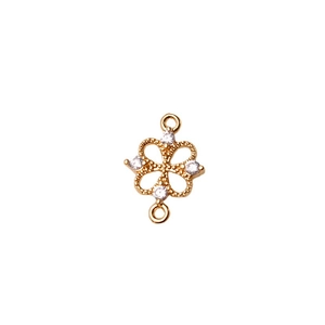 Gold-plated clover connector with cubic zirconia for DIY jewelry making and earrings