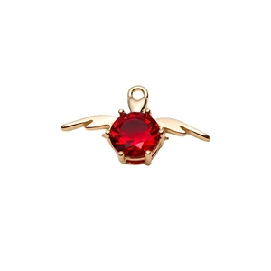 Gold-plated wing pendant with red zircon stone for DIY jewelry making necklaces
