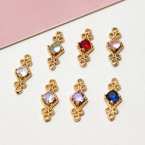 Gold plated lace-edged connectors with colorful gemstones for DIY jewelry making