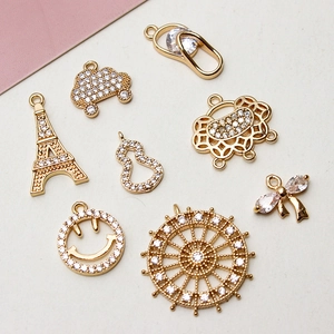 DIY Vergoldet Kupfer Strass Anhänger Eiffelturm Smiley Schleife Kürbis Form Charme Schmuckherstellung Zubehör Damen