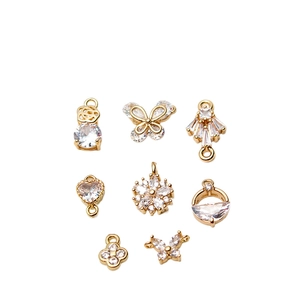 Lot de 8 pendentifs en cuivre doré avec zircone pour création de bijoux DIY