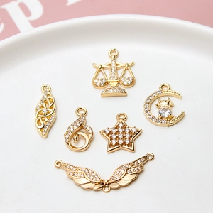 DIY Copper Gold Plated Pendant Rhinestone Star Moon Wings Swan Geometry Charms Jewelry Making Accessories For Necklace Earring