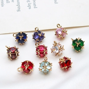 Copper Cubic Zirconia Cube Pendant Gold Plated Bayberry Ball Charm For DIY Earrings Necklace Jewelry Making Accessory