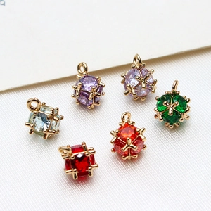 Colorful zircon cube pendants in gold metal cage for DIY earrings and jewelry making