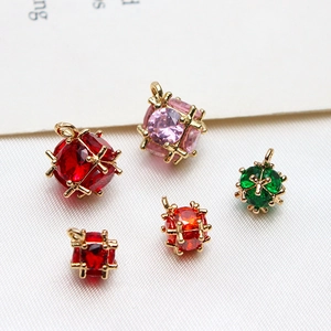 Colorful zircon cube pendants with gold plated claw settings for DIY jewelry making