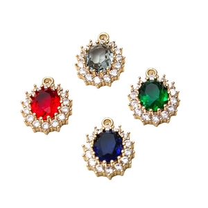 Elegant gold-plated oval pendant with colorful crystals and zircon border for jewelry DIY