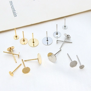 Gold and silver DIY flat base stud earring posts with textured tray for jewelry making