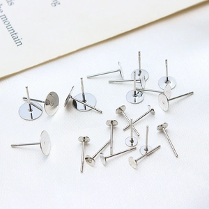 Multiple silver-plated flat head stud earring posts for DIY jewelry making material