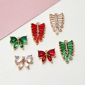 Copper Inlaid Rhinestone Leaf Bowknot Charms For DIY Earrings Necklace Jewelry Making Decorative Pendants Material For Women