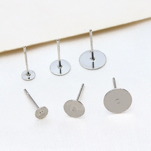 Flat base stud earring findings in various sizes for DIY jewelry making with silver finish
