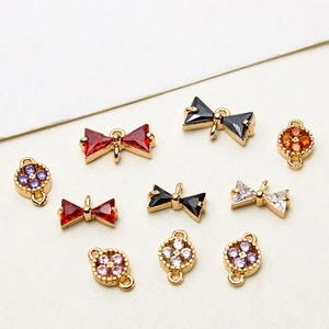 Copper Zircon Bowknot Flower Pendants DIY Jewelry Charms For Earring Necklace Bracelet Making Gold Plated Accessories
