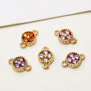 Copper micro-pave zircon flower pendant with dual rings for DIY jewelry crafting