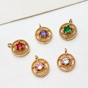 Retro geometric gold circular pendants set with five colors of sparkling gemstones