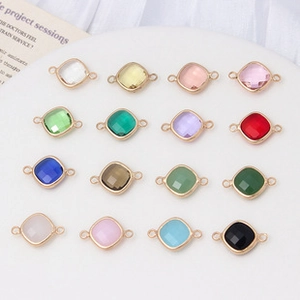 Colorful square faceted glass charms with gold plated copper edging for DIY jewelry making