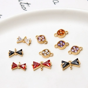 Copper micro-pave zircon bow and flower charms for DIY jewelry making in various colors