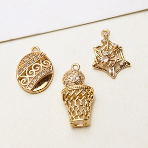 Golden DIY jewelry pendants with zircon micro-paving in basket and spider web designs