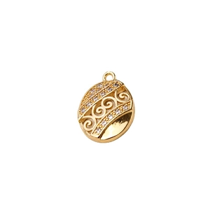 Exotic golden oval hollow pendant with zircon inlay for DIY jewelry earring making