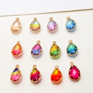 Colorful gradient teardrop glass pendants with gold plated edges for DIY jewelry making