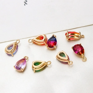 DIY colorful teardrop glass pendants with gold-plated metal edges for jewelry making