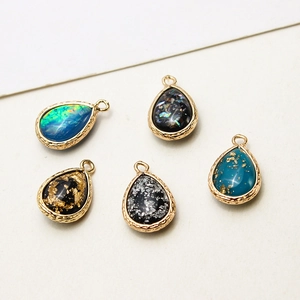 Waterdrop resin opal pendants with gold-plated copper edges for DIY jewelry making