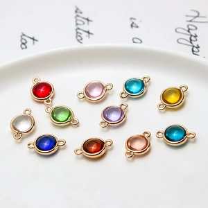 Colorful round crystal pendants with gold copper edges for DIY jewelry making sets