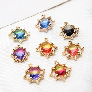 Eight pieces of gold geometric star pendants with colorful gradient faceted gemstones