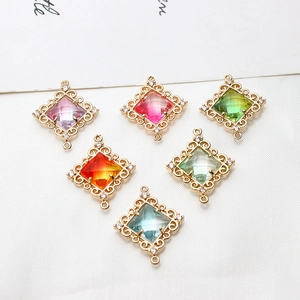 Micro-pave zircon geometric rhombus pendants with colorful gradient stones for DIY jewelry